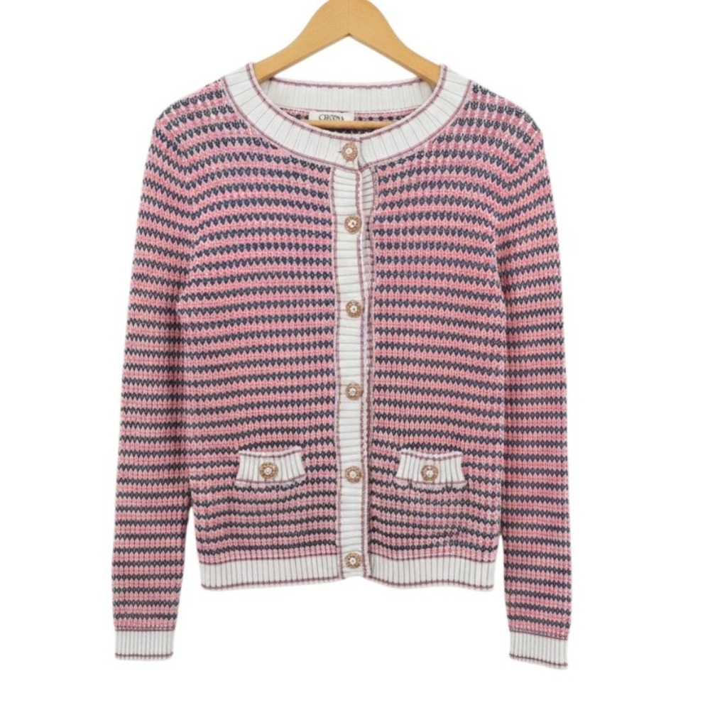 Cristina Paris 100% Cotton Textured Knit Button Front Cardigan Sweater L/XL